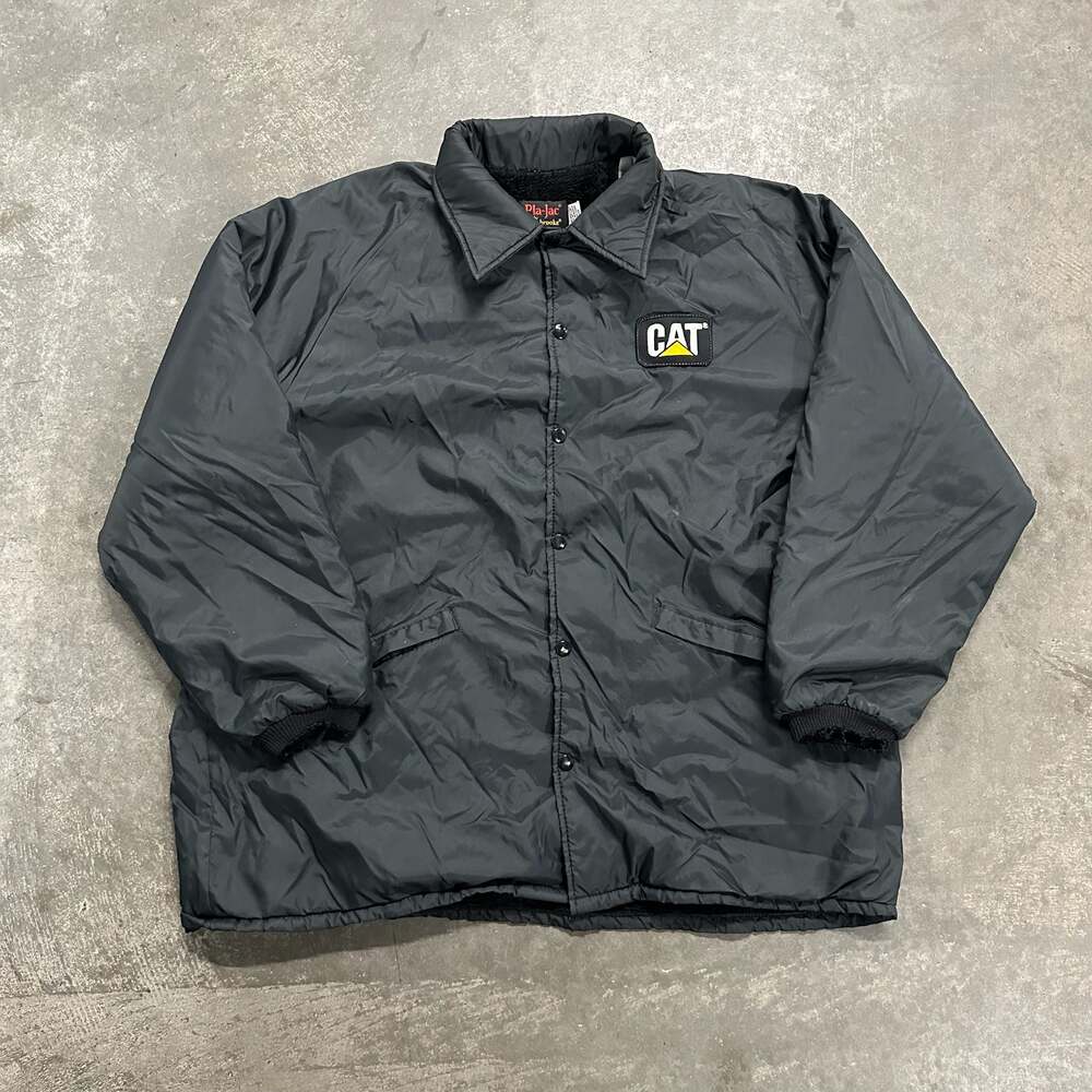 Vintage Caterpillar CAT Black Nylon Coach Workwear Jacket Pla-Jac Dunbrooke XXL